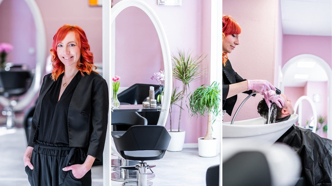 Karisma EGO Frisierplatz mit ovalem Spiegel und Friseurstuhl Cloe im Friseursalon