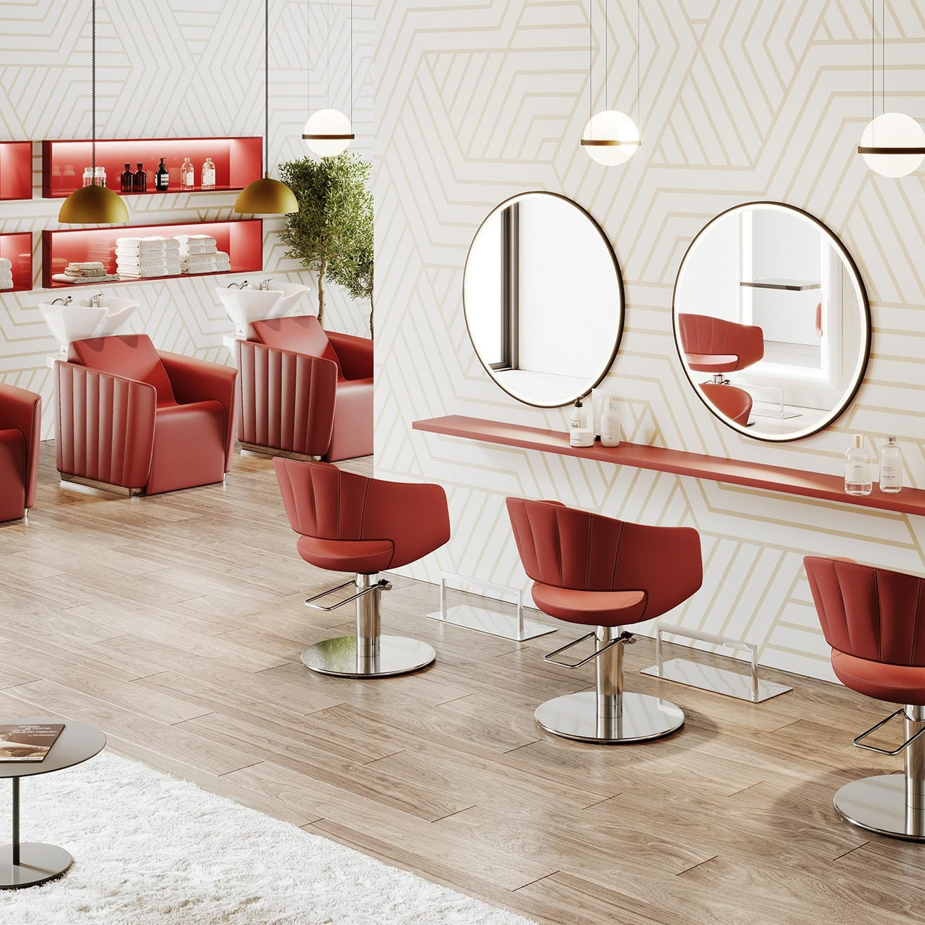 Salondesign24 Paquete de equipamiento para peluquería Red