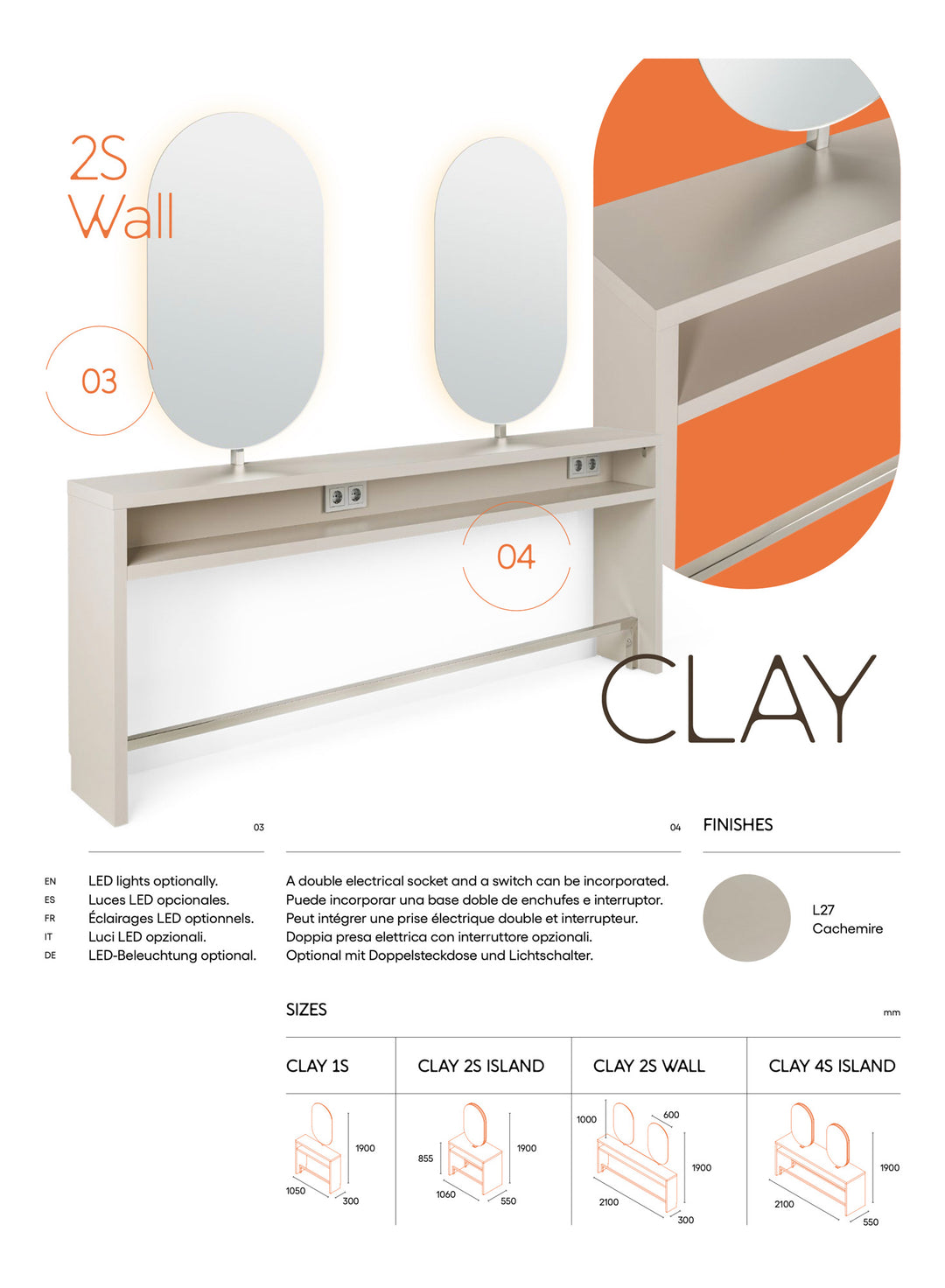 Pahi Doppelfrisierplatz Clay 2S Island