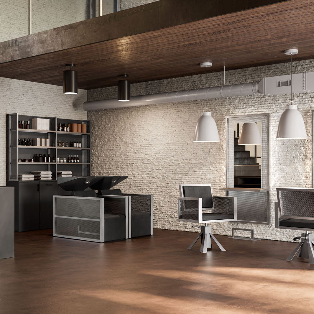 CDE Serie V - Paquete de mobiliario de peluquería INOX