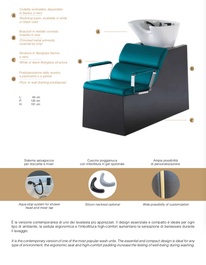 Takara Belmont, lavabo à dossier inclinable Swash Adria