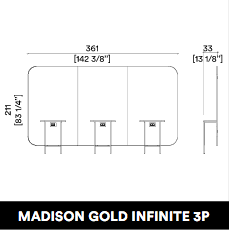 Oglinda de coafură GammaStore MADISON GOLD INFINITE 3P (ramă aurie sau neagră) cu prize electrice
