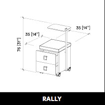 عربة خدمة GammaStore طراز RALLY، ألوان خشب/أسود/أبيض، 2 أدراج