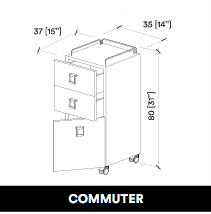 GammaStore Wheels cab. COMMUTER 1 door 2 drawers ,colors wood/black /white, 2 drawers