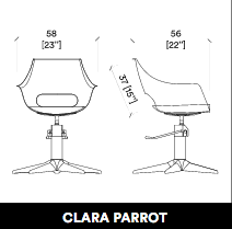 GammaStore Kappersstoel CLARA BASE PARROT frame ZWART of WIT, KUSSEN ZWART