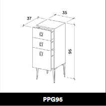 GammaStore kastje PPG95 3 lades + poten, kleur hout, zwart, wit