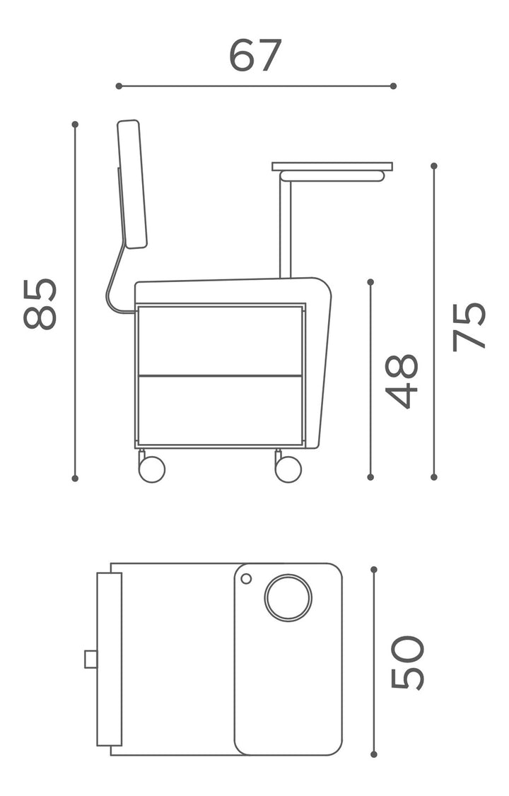 Medical &amp; Beauty CARRO DE MANICURA WALLIE CON ASIENTO, respaldo y superficie de trabajo giratoria