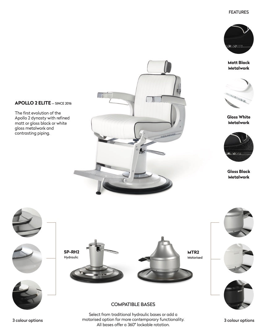 Takara Belmont Apollo 2 Elite Barber Chair, White