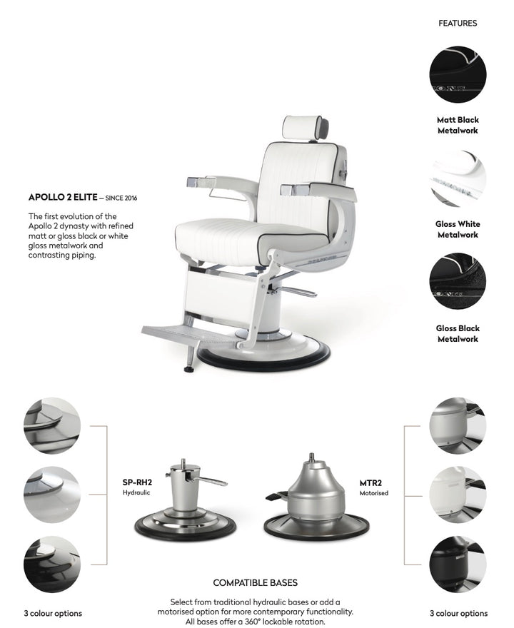 Takara Belmont Apollo 2 Elite Barber Chair, White