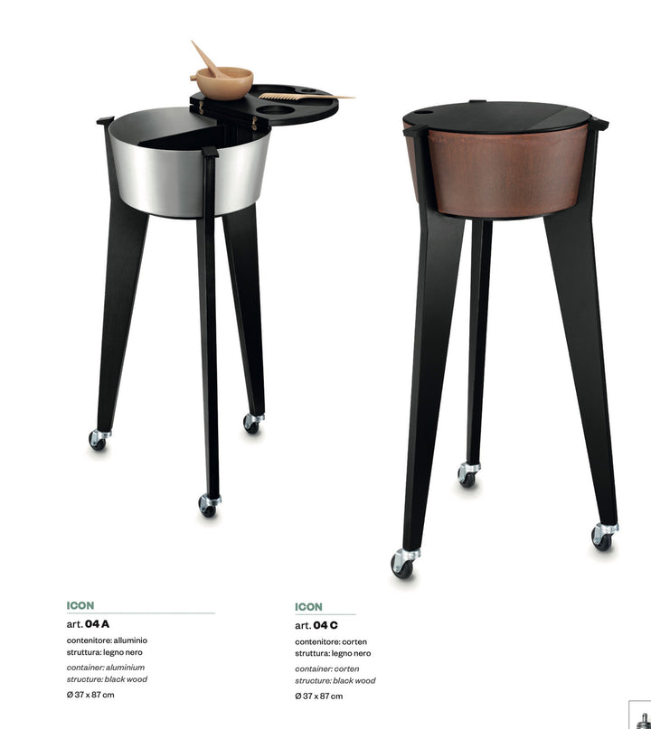 Artecno Beauty trolley ICON CORTEN WITH BLACK WOODEN LEGS