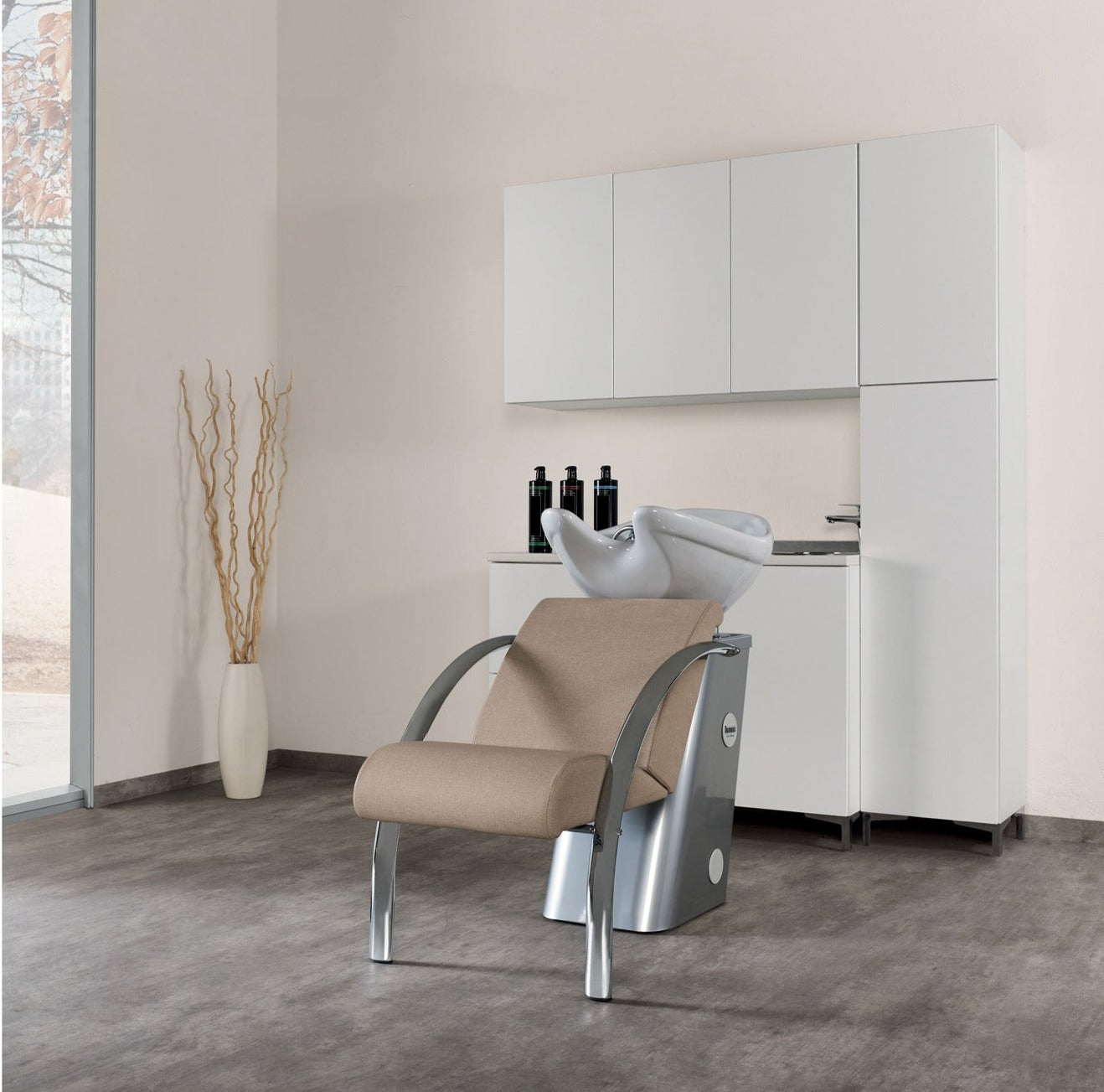 Salon Ambience DREAMWASH CORPS GRIS ARGENTÉ, ACCOUDOIRS CHROMÉS, CUVE BLANCHE