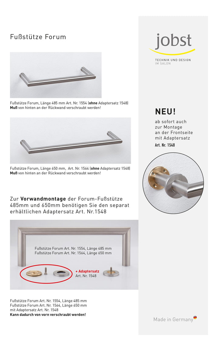 Jobst stainless steel footrest Forum 650 mm