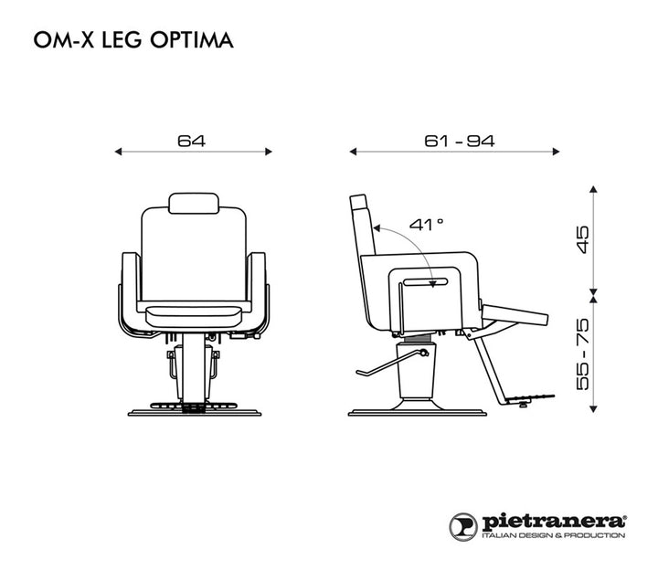 Pietranera HERREN STUHL OM-X OPTIMA MIT ARMLEHNEN ALU, KIPPBARES MIT VERSTELLBARE BEINESTUTZE, KOPFSTUTZE UND FUSS, ARRETIERBARE PUMPE, TELLERFUSS SATINIERT