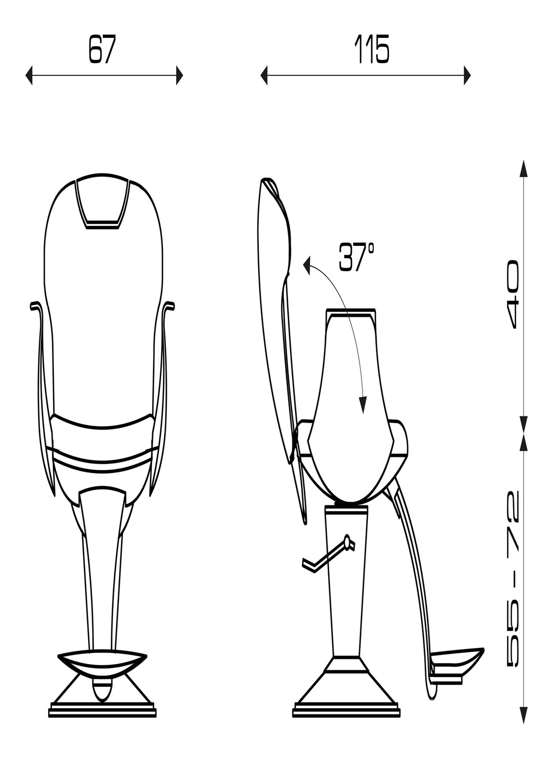 Pietranera HERREN STUHL TATU KIPPBARES MIT KOPFSTUTZE UND FUSS, ARRETIERBARE PUMPE, TELLERFUSS SATINIERT