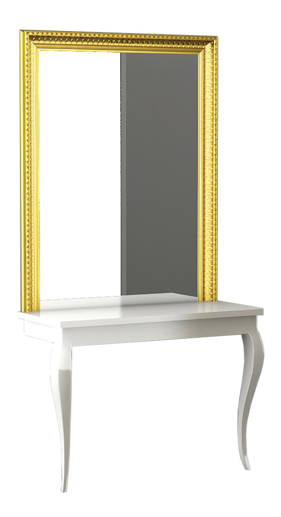 Pietranera FRISIERPLATZ BELLEVUE GLANZ WEISS, SPIEGEL MIT BAROCK GOLD RAHMEN